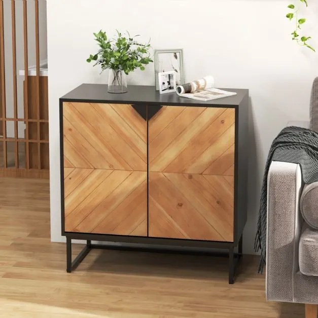 Armario de arrumação com portas com pernas de metal para sala de estar Sala de jantar 80 x 40 x 80 cm Preto