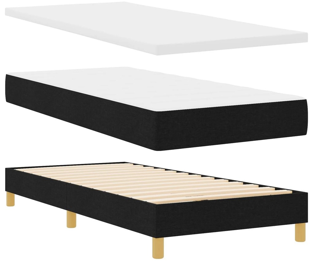 Cama Box Spring com Colchão Preta 90x200 cm Tecido