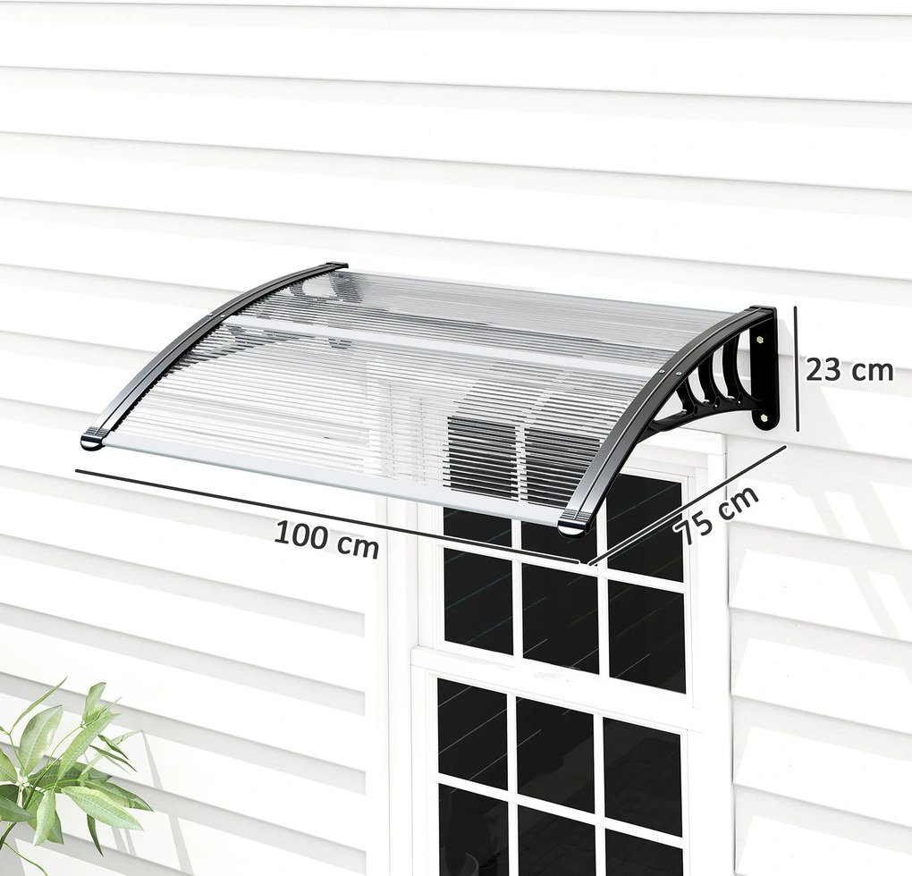 Marquise de Proteção 75x100 cm para Portas e Janelas contra Sol e Chuva com Suporte de Liga de Alumínio Transparente e Preto