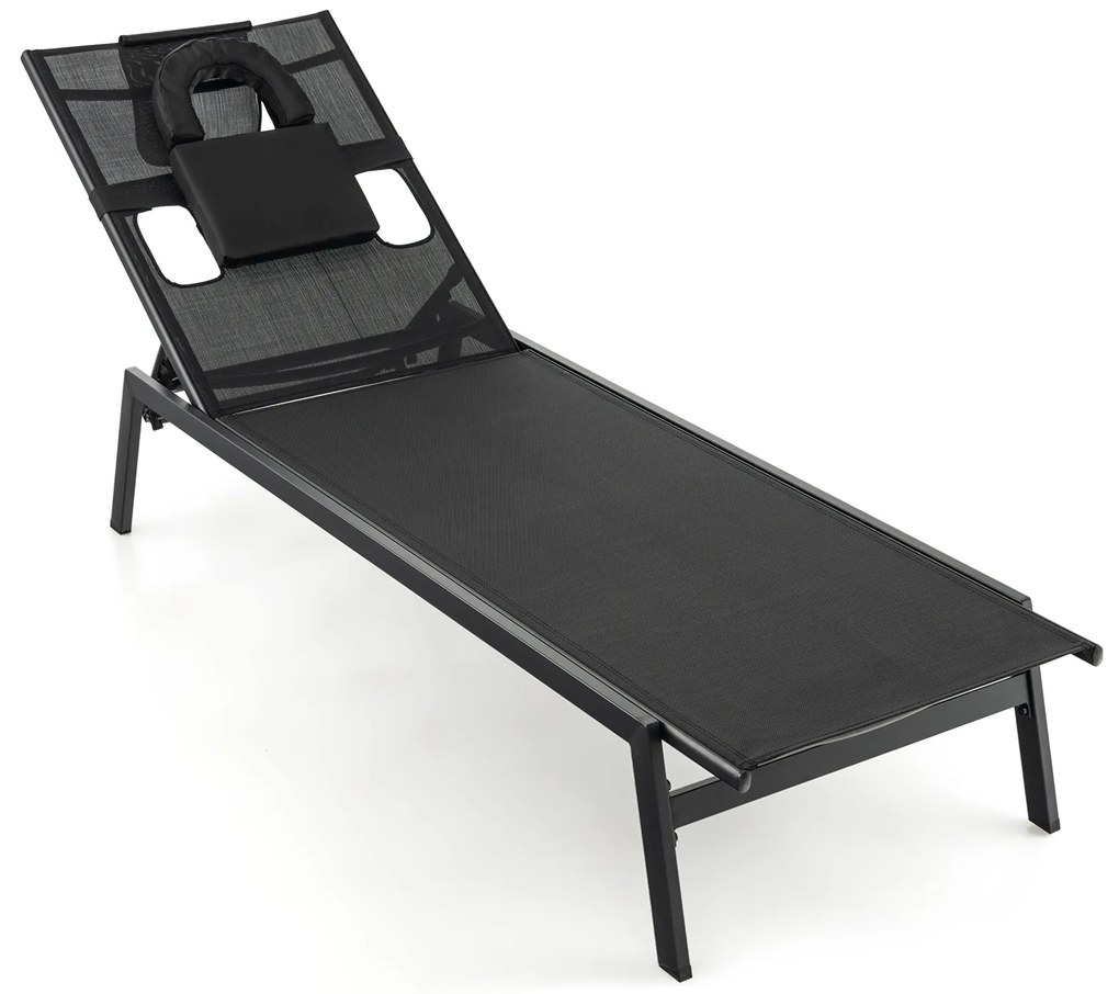 Espreguiçadeira de Jardim com Encosto de Cabeça 7 Encostos Ajustáveis ​​Preto