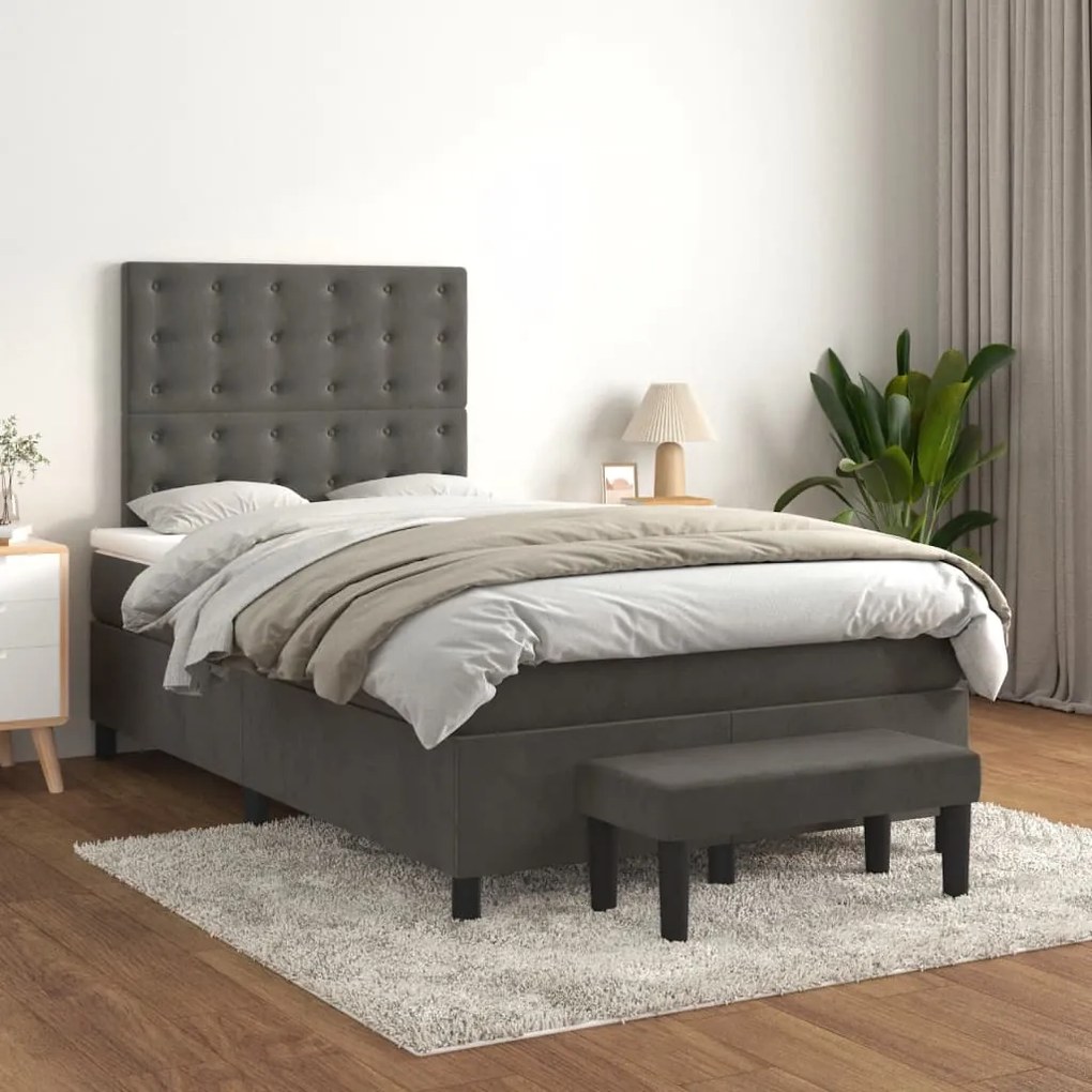 Cama boxspring com colchão 120x200 cm veludo cinzento-escuro