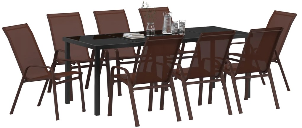 Conjunto de Jantar de 9 Peças vidaXL Castanho Textilene e Aço
