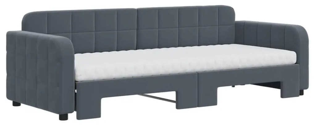 Sofá-cama c/ gavetão e colchões 80x200cm veludo cinzento-escuro