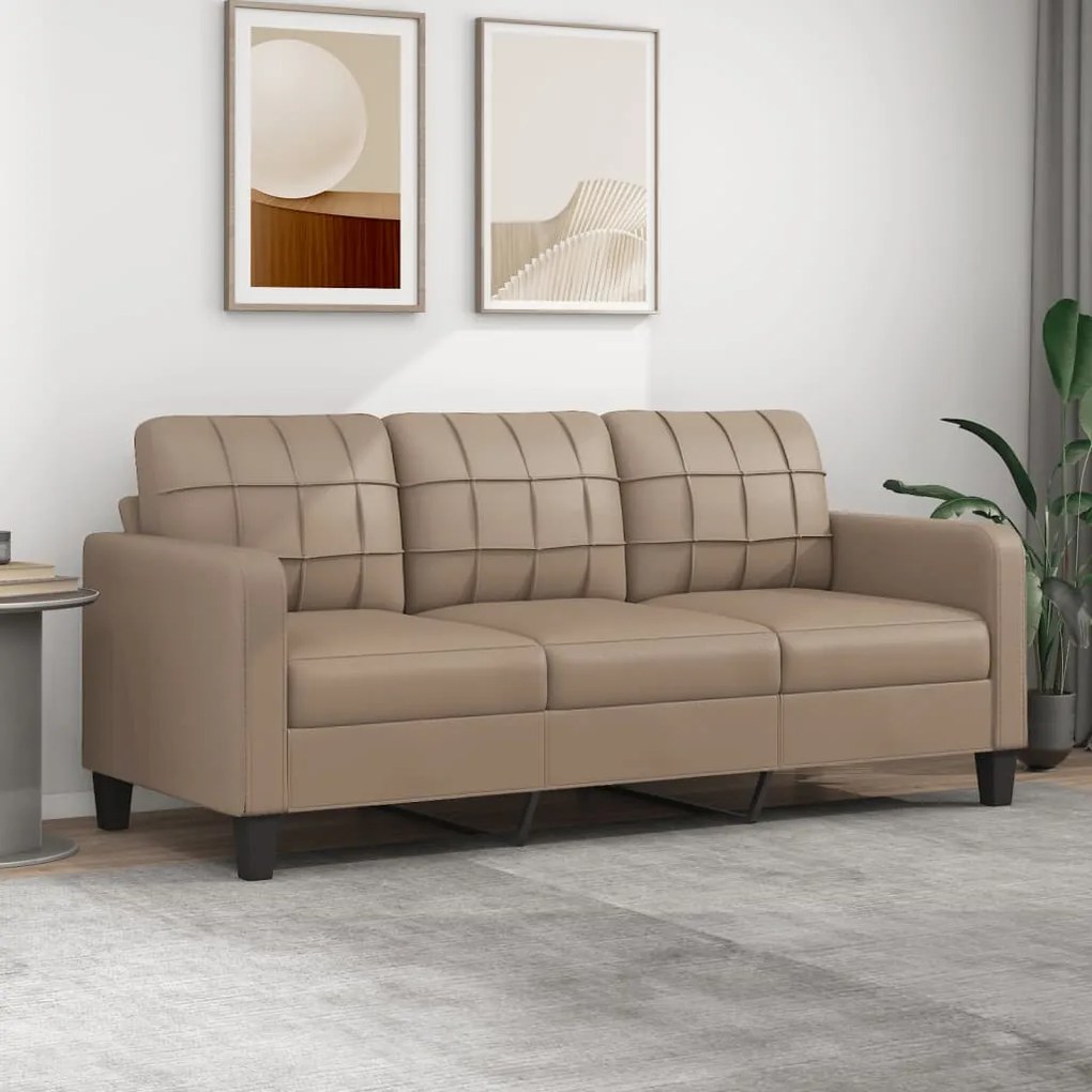 359126 vidaXL Sofá de 3 lugares 180 cm couro artificial cor cappuccino