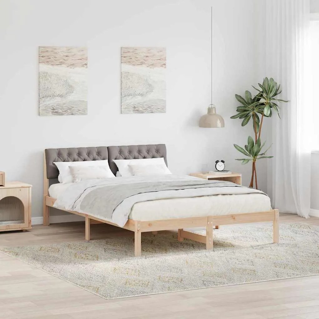 vidaXL Estrutura da cama com cabeceira Marrom e taupe 140 x 190 cm