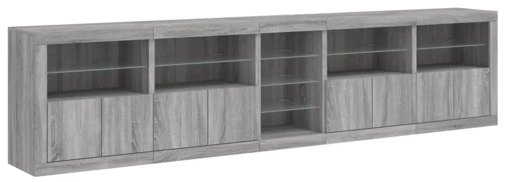 Aparador com luzes LED 283x37x67 cm cinzento sonoma