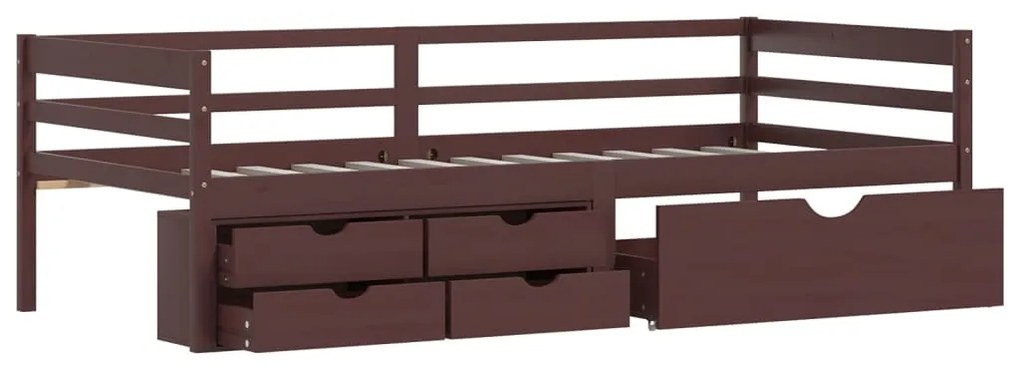 Cama com gavetas e móvel 90x200 cm pinho maciço castanho-escuro