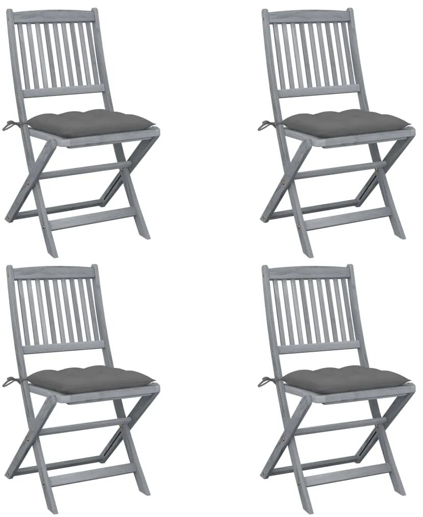 Cadeiras exterior dobráveis c/ almofadões 4 pcs acácia maciça