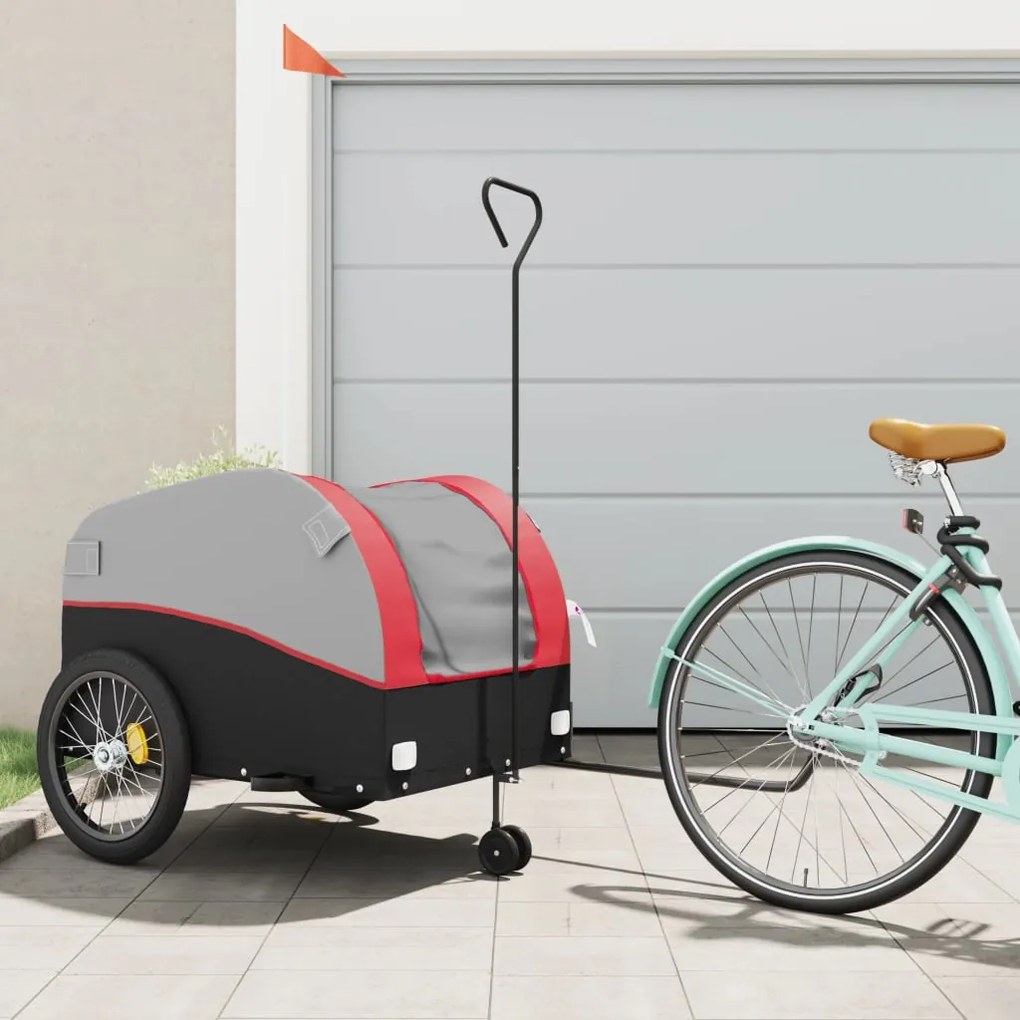 vidaXL Reboque para bicicleta 45 kg ferro preto e vermelho