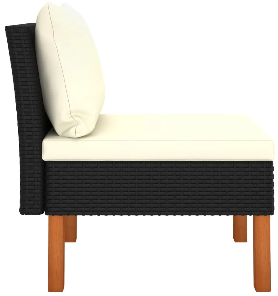 3 pcs conj. lounge jardim vime PE e madeira de eucalipto maciça