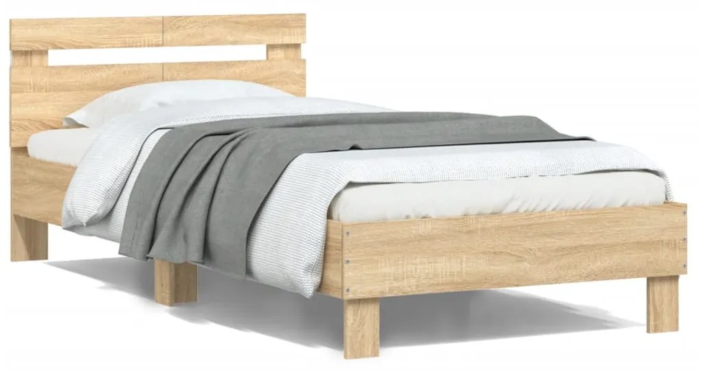 vidaXL Estrutura cama c/ cabeceira/luzes LED 100x200cm carvalho sonoma