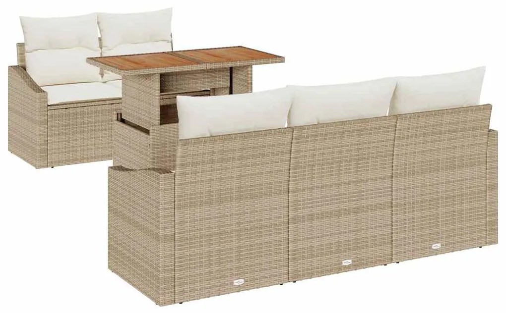 Conjunto de Jantar de Jardim com 6 Peças e Almofadas Bege