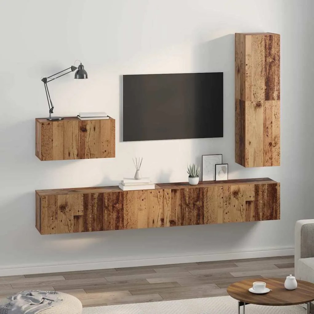 Conjunto de móvel de TV 4 pcs Madeira antiga 30.5 x 30 x 110 cm