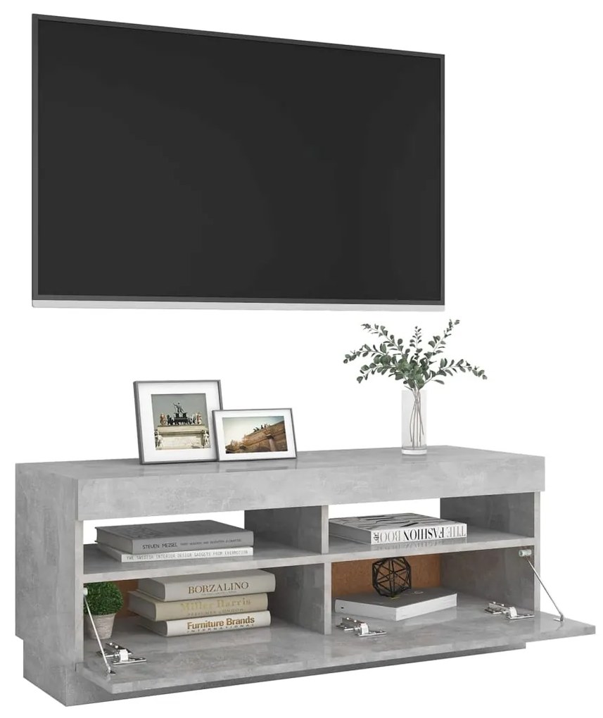 Móvel de TV com luzes LED 100x35x40 cm cinzento cimento