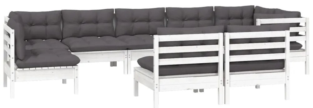 9 pcs conj. lounge de jardim c/ almofadões pinho maciço branco