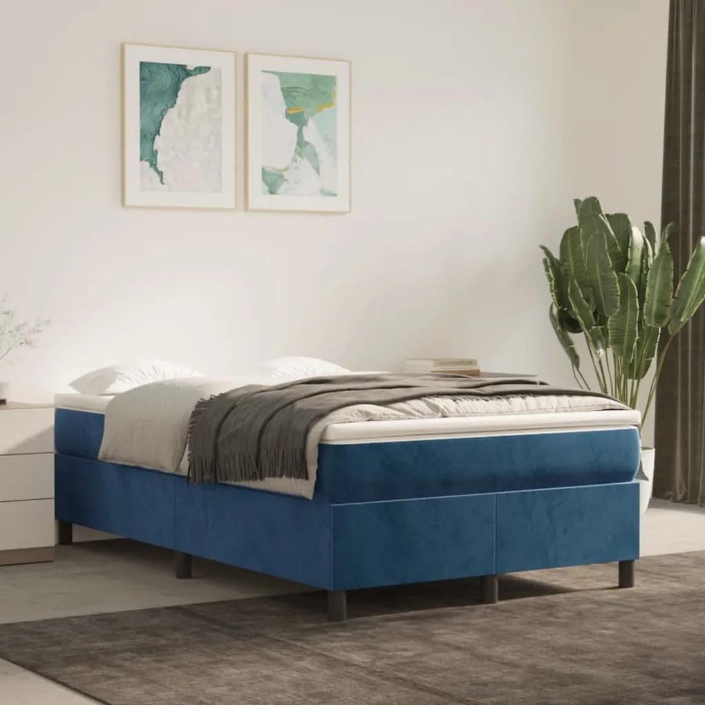 Cama boxspring com colchão 120x200 cm veludo azul-escuro