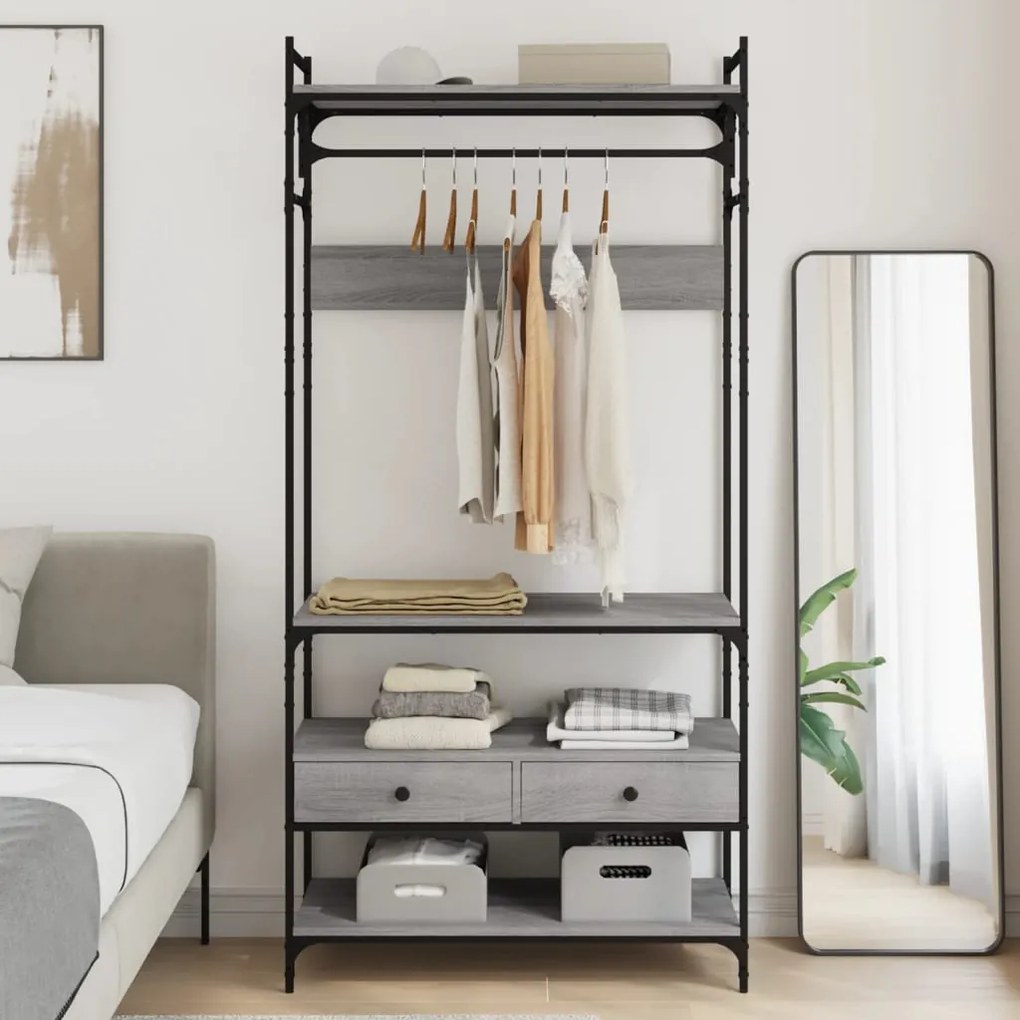 vidaXL Roupeiro c/ gavetas 89x39x184,5 cm deriv. madeira cinza sonoma