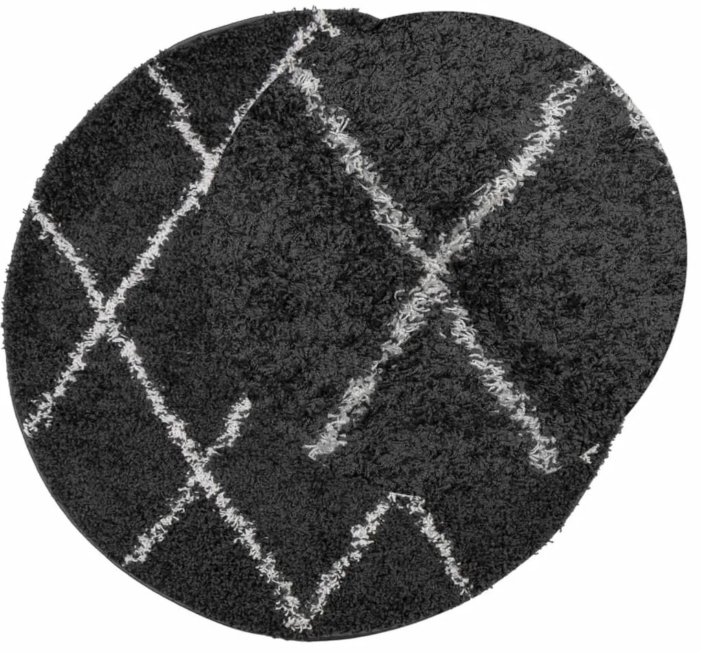Tapete shaggy de pelo alto PAMPLONA Ø 240 cm preto e creme