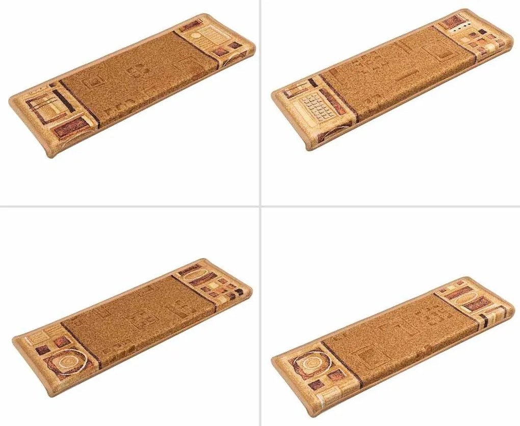 Tapetes de escada autoadesivos 15 pcs 65x21x4 cm bege