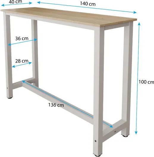 Mesa alta Anivia (140cm) blanco y sonoma