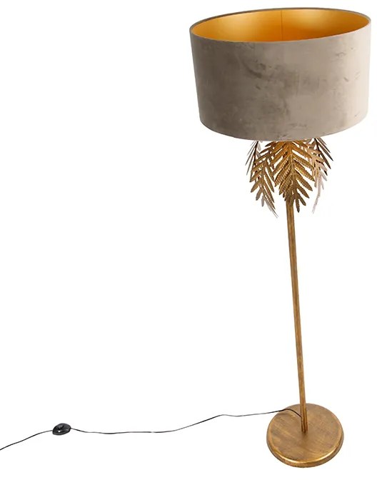 Candeeiro de pé vintage dourado 145 cm com abajur em veludo castanho 50 cm - Botanica Rústico