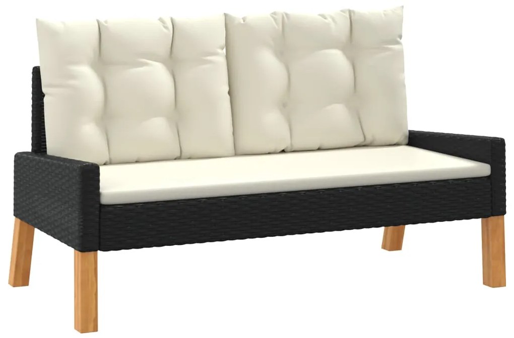 4 pcs conj. lounge jardim c/ almofadões vime PE/madeira maciça