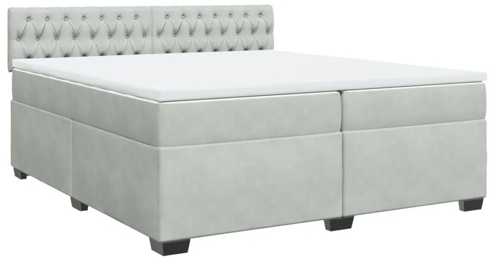 Cama com molas/colchão 200x200 cm veludo cinzento-claro
