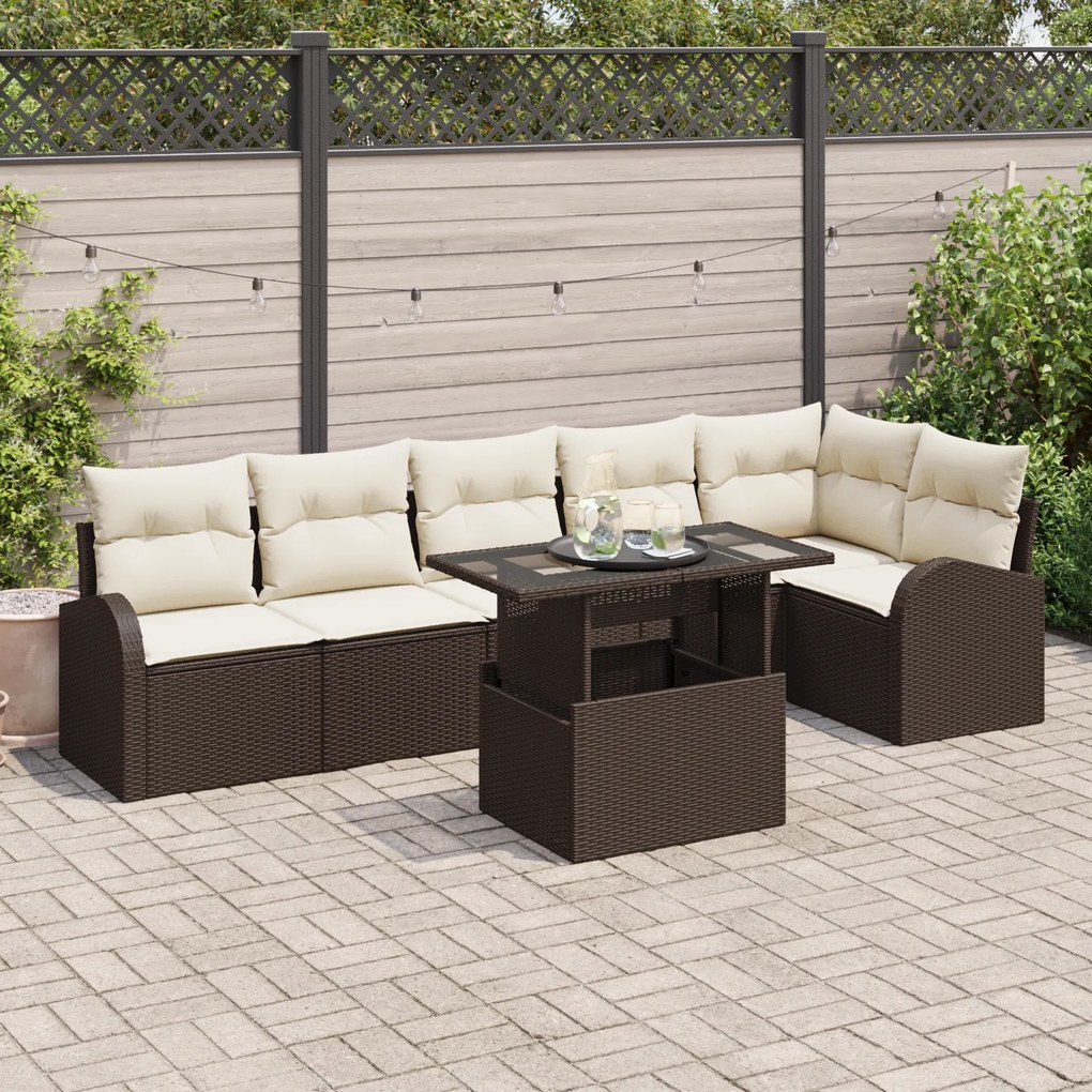 Conjunto de Sofá de Jardim vidaXL 7 Peças com Almofadas Ratan Poliéste