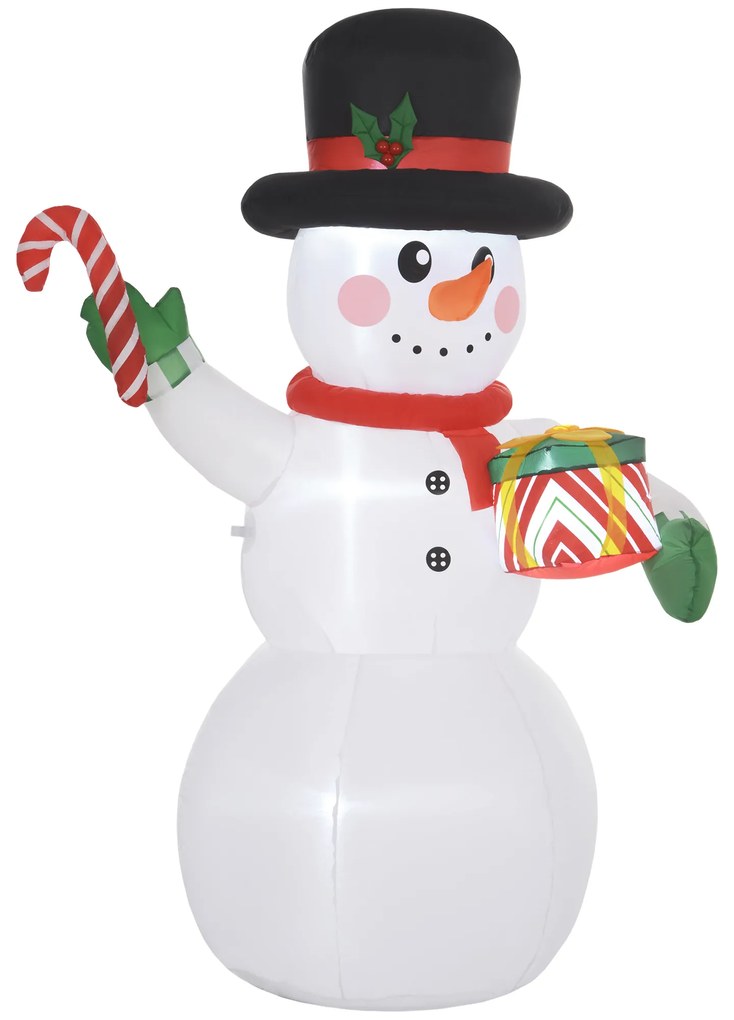 Outsunny Boneco de neve insuflável de Natal de 180 cm com LEDs, material de fixação e inflador, interno e externo | Aosom Portugal