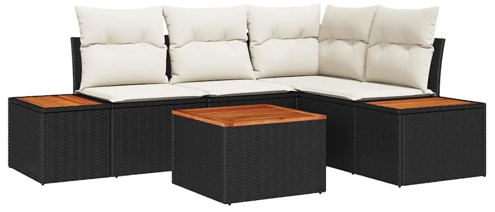 Conjunto de Sofá de Jardim de 5 Peças com Almofadas Pretas em Rattan S