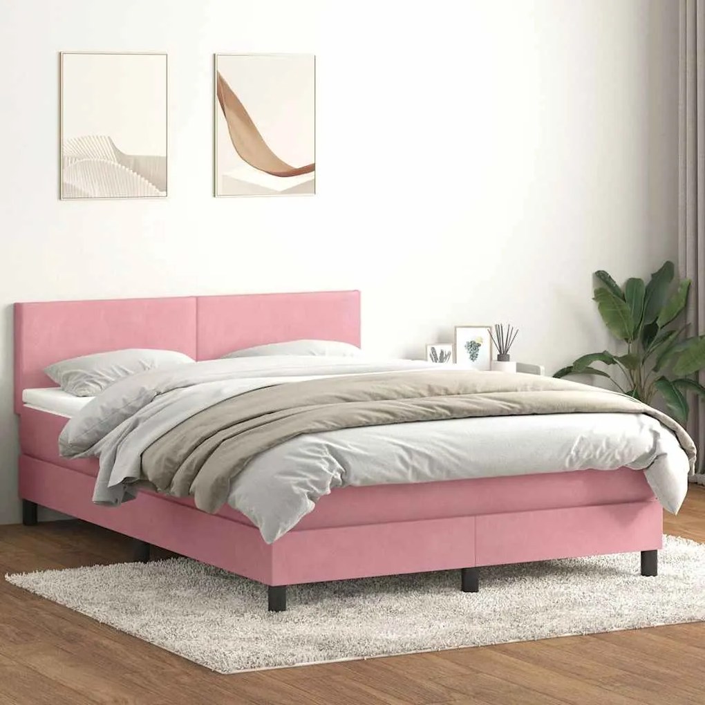 Cama com molas/colchão 140x210 cm veludo Rosa