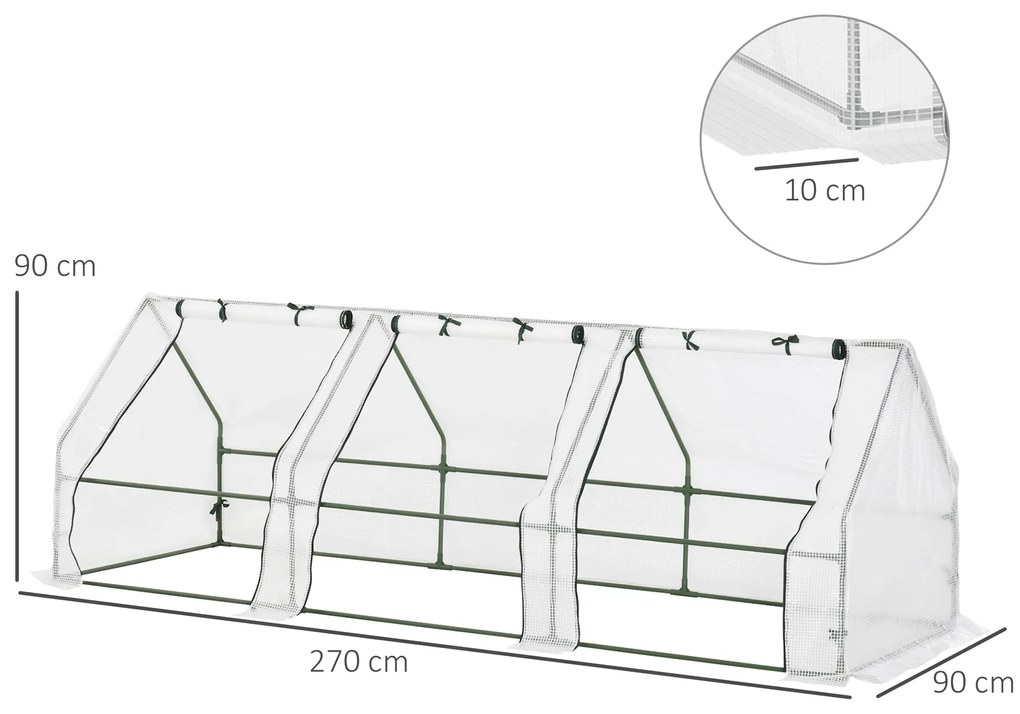 Estufa de Jardim Terraço 270x90x90 cm Tipo Casa Tubo de Aço com 3 Jane