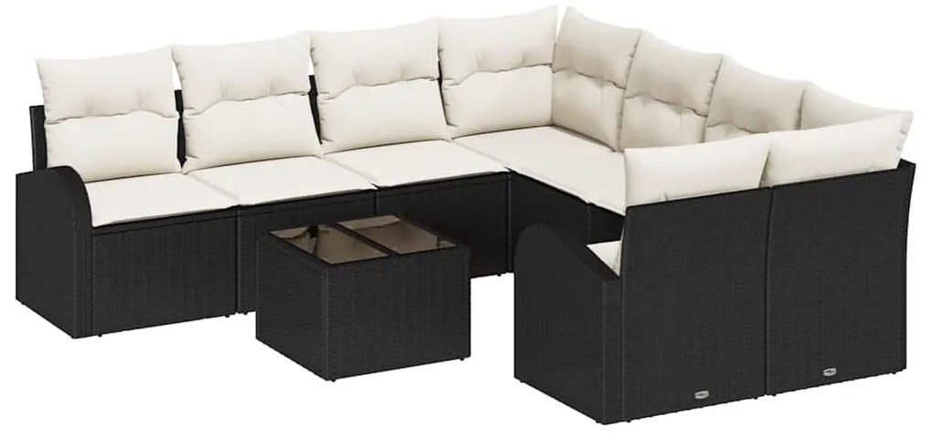 Sofá de Jardim de 9 Peças com Almofadas em Rattan Sintético Preto
