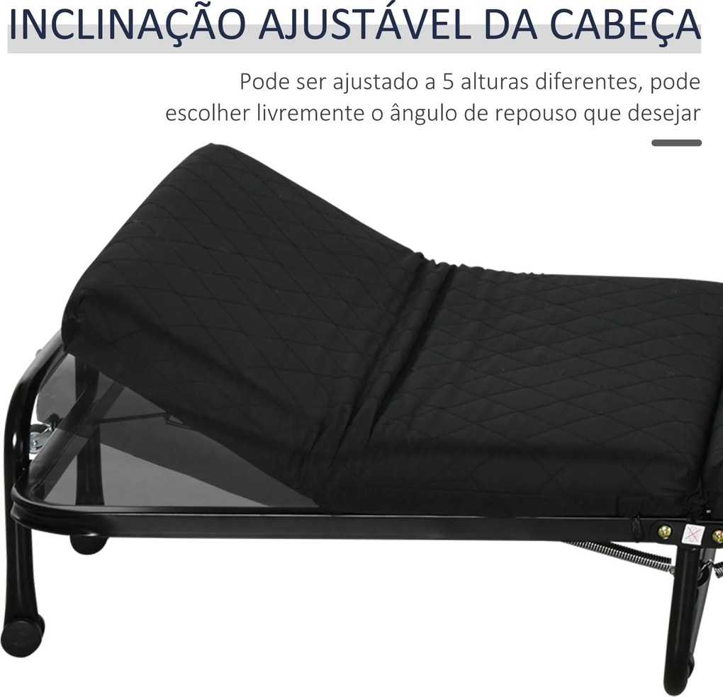 Cama Dobrável "Host" com Apoio de Cabeça Ajustável - Preto - 184x65x26