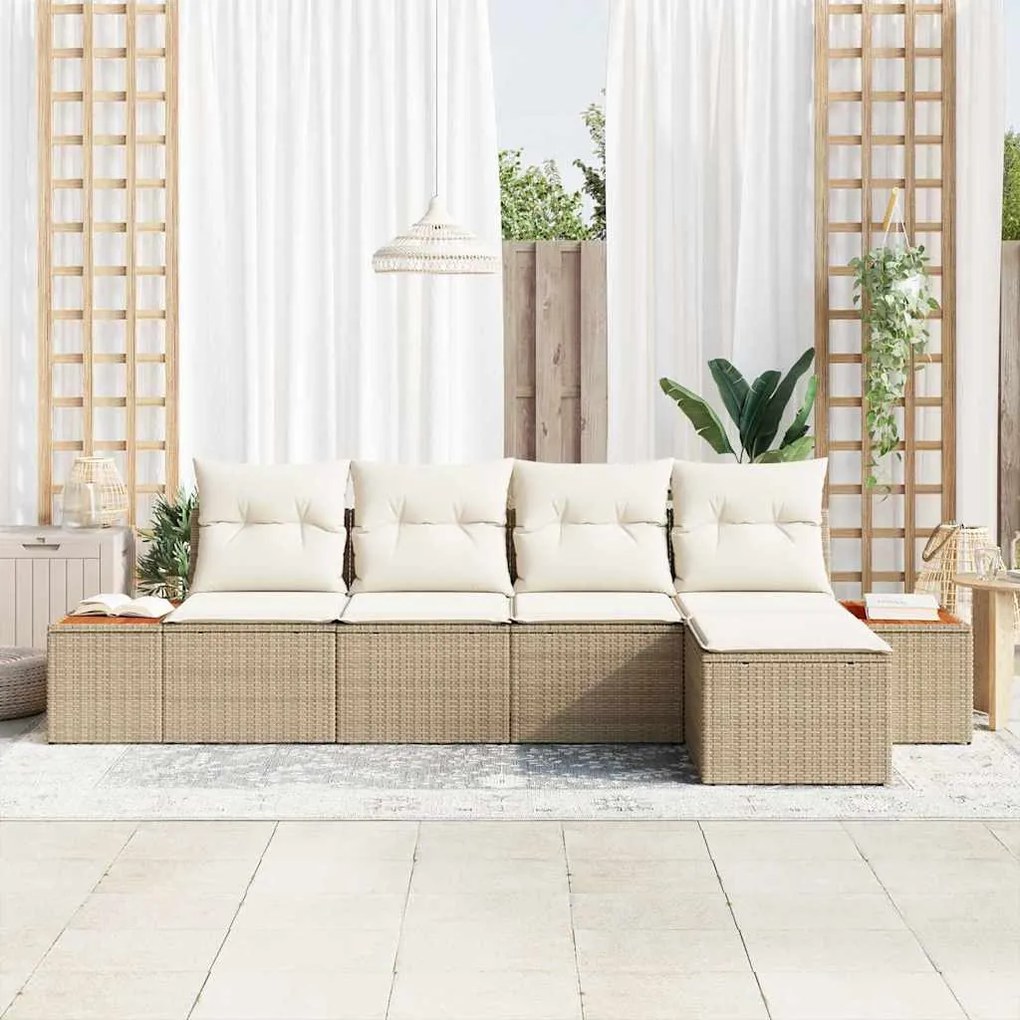 Conjunto de Sofá de Jardim com Almofadas em Bege de Rattan Sintético e