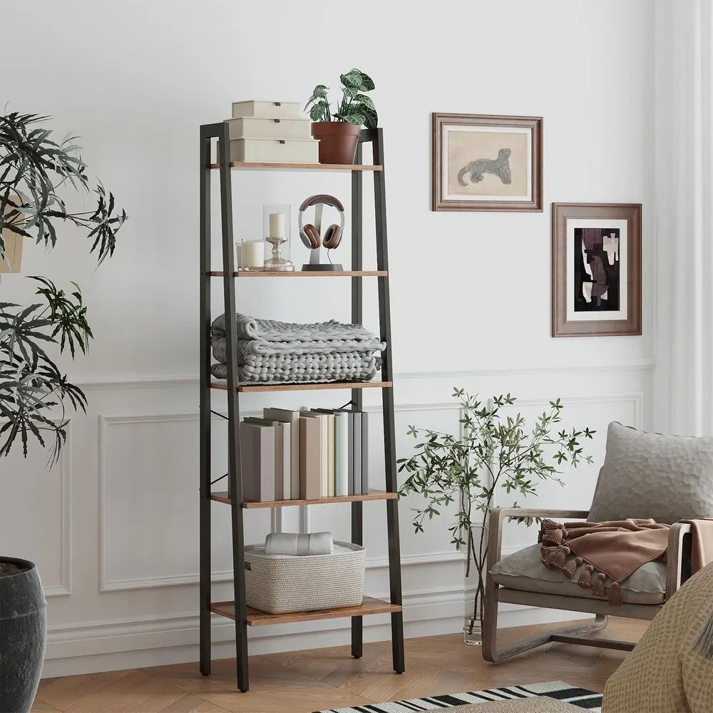 Estante com 5 prateleiras, estante para livros, moderna 34,5 x 56 x 171,5 cm castanho-preto