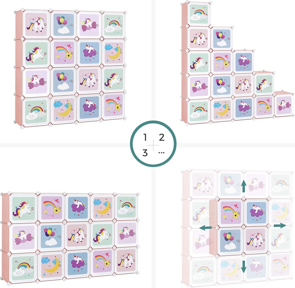 Conjunto de 16 cubos arrumação para crianças 123 x 31 x 123 cm Rosa