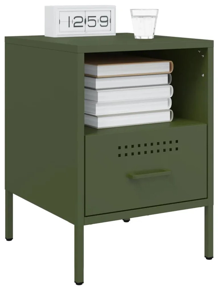 Mesas de cabeceira 2 pcs 36x39x50,5 cm aço verde azeitona