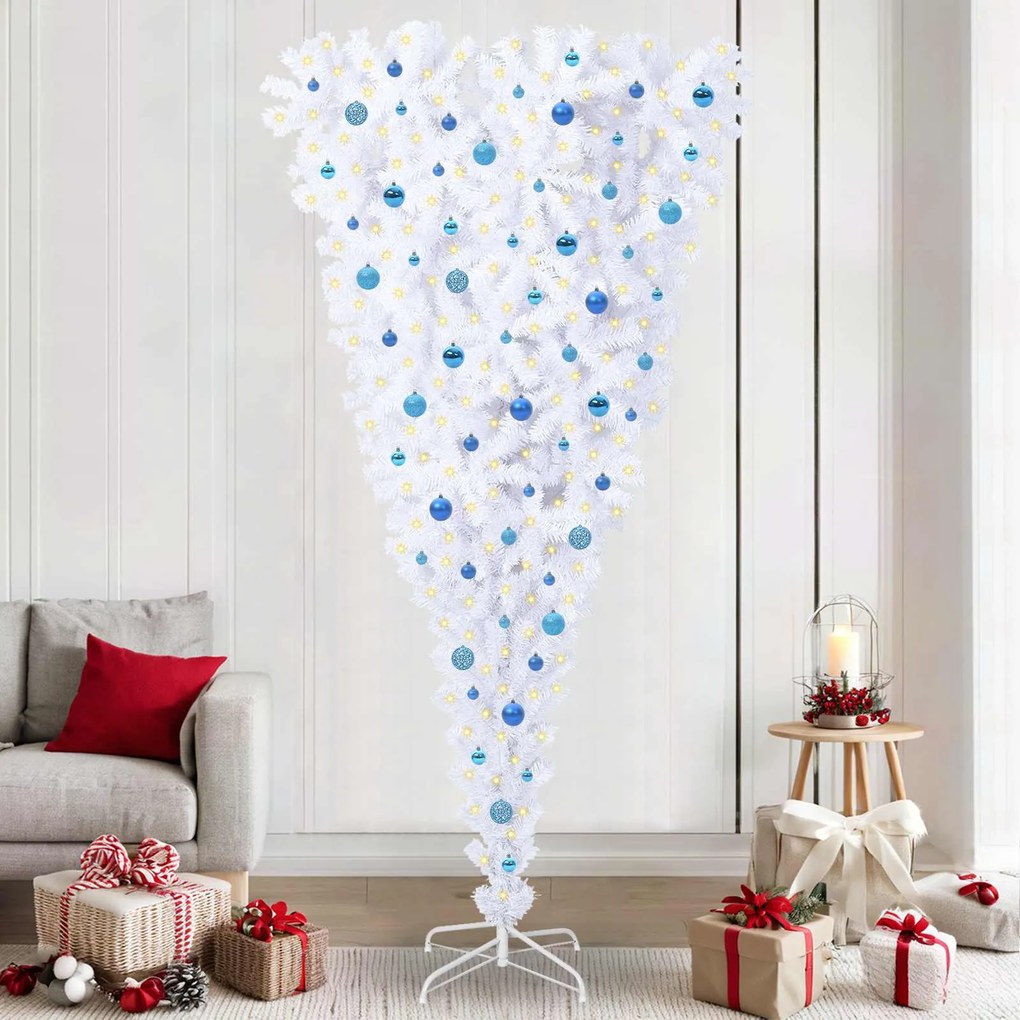 vidaXL Árvore de Natal Artificial com 300 LEDs Branco 240 cm PVC e Aço