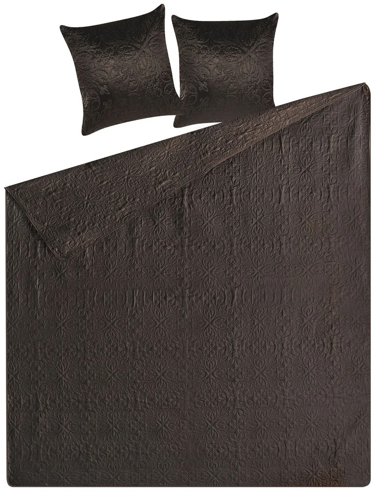 Colcha com relevo e duas almofadas castanhas 220 x 240 cm RAYEN Beliani