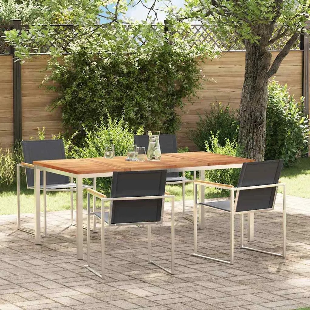 vidaXL Conjunto de Jantar de Jardim 5 Peças em Madeira de Teak e Aço Inoxidável.