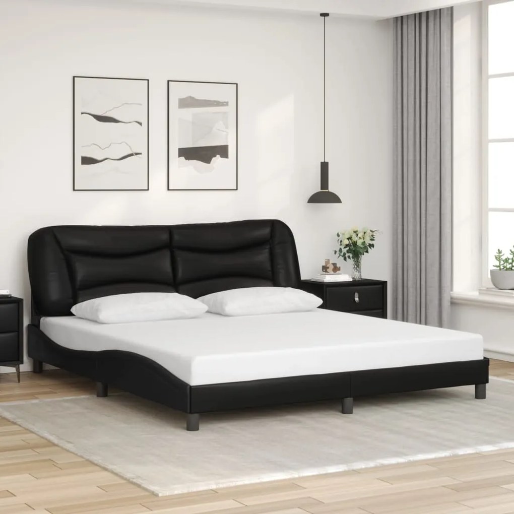 Estrutura de cama c/ cabeceira 180x200cm couro artificial preto