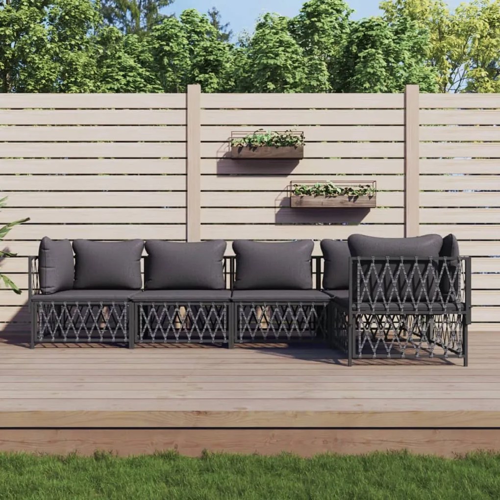 vidaXL 5 pcs conjunto lounge de jardim com almofadões aço antracite