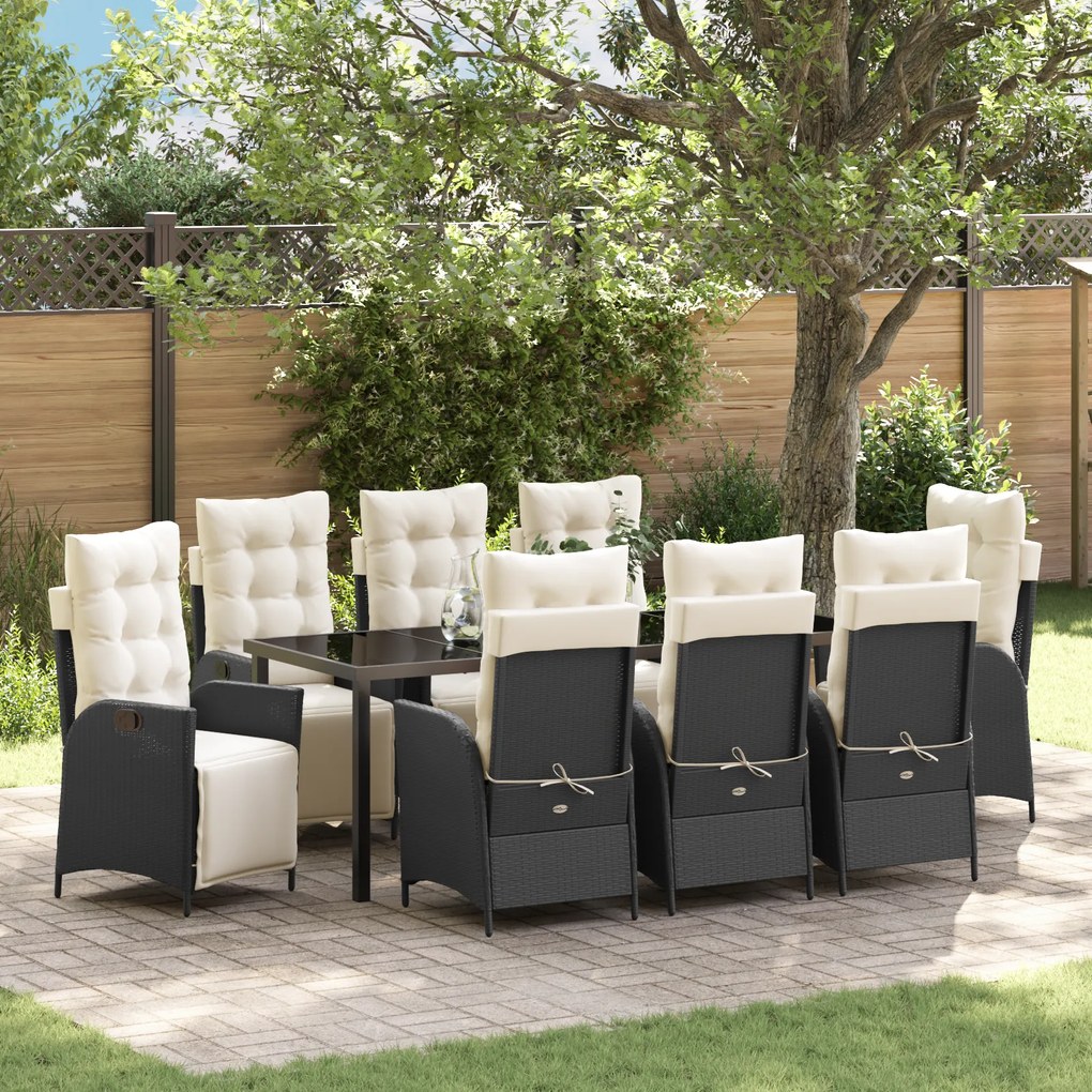 vidaXL Conjunto de Jantar de Jardim de 9 Peças Preto Vime Poliéster