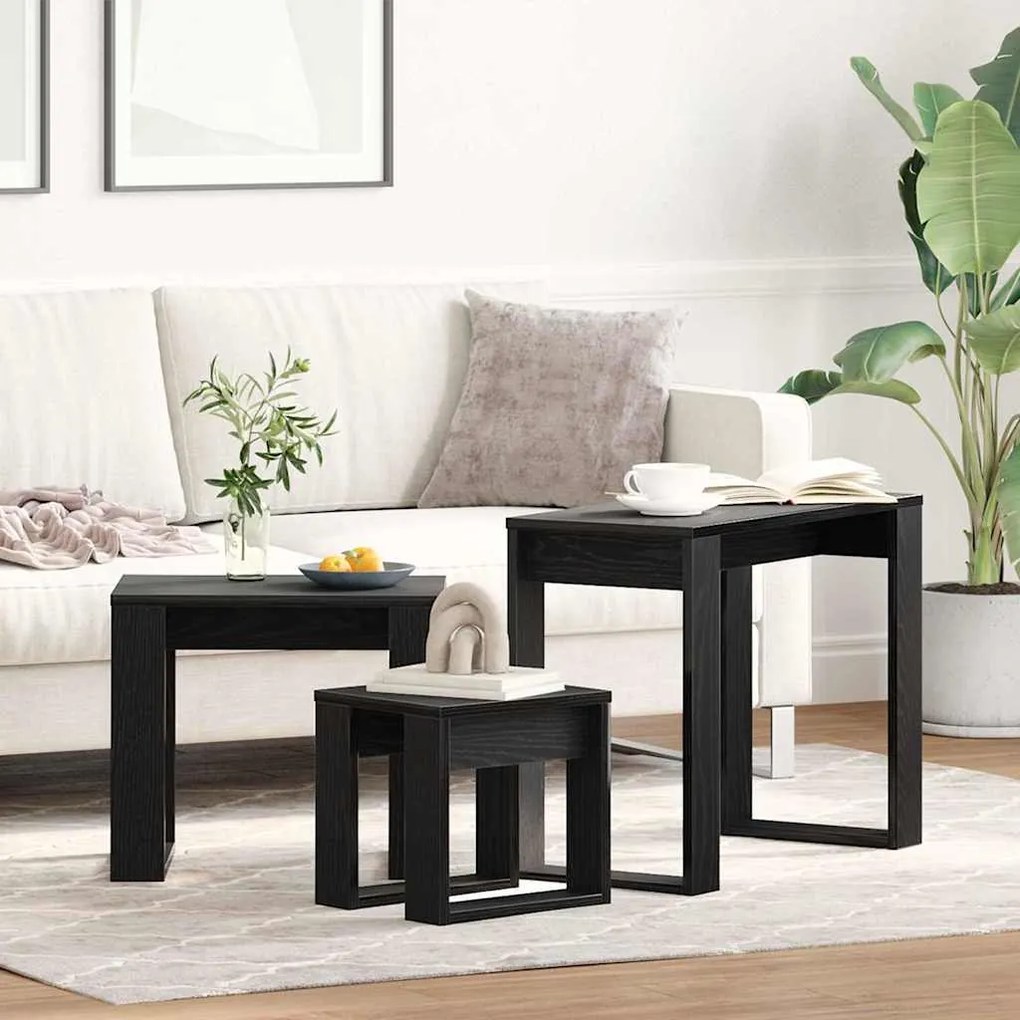 vidaXL Mesa de Ninho 3 pcs Carvalho preto 61 x 28 x 47 cm
