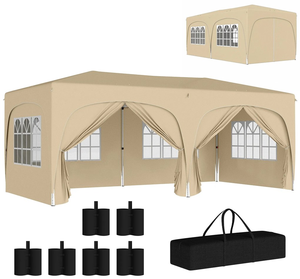Tenda Dobrável tenda 3x6 m com Painéis Laterais UPF50+ Tenda de Jardim