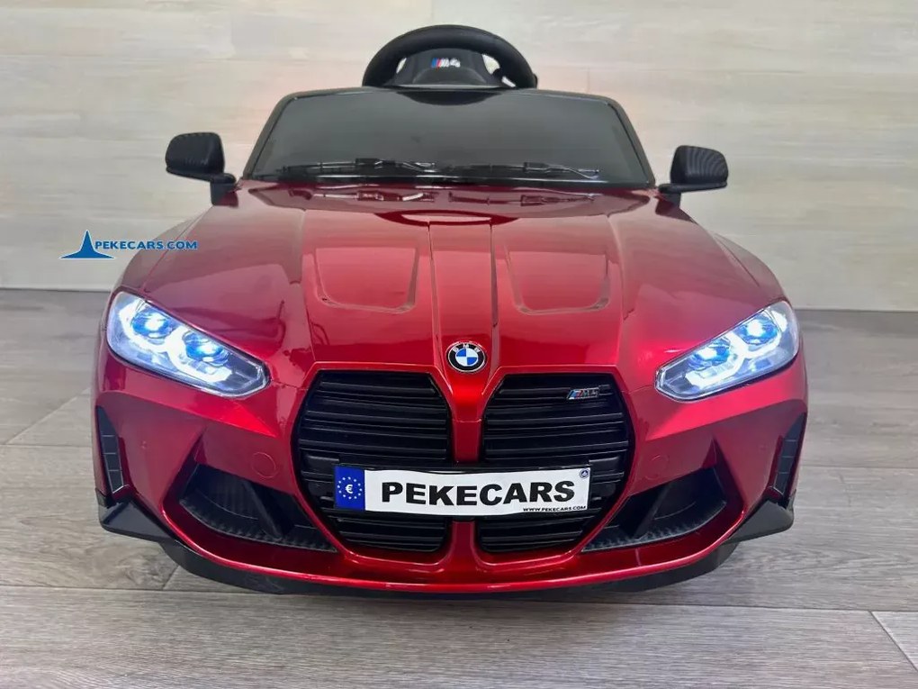 Carro elétrico para crianças BMW M4 12V 2.4G, Rodas de borracha, Assento em couro sintético Vermelho Metalizado