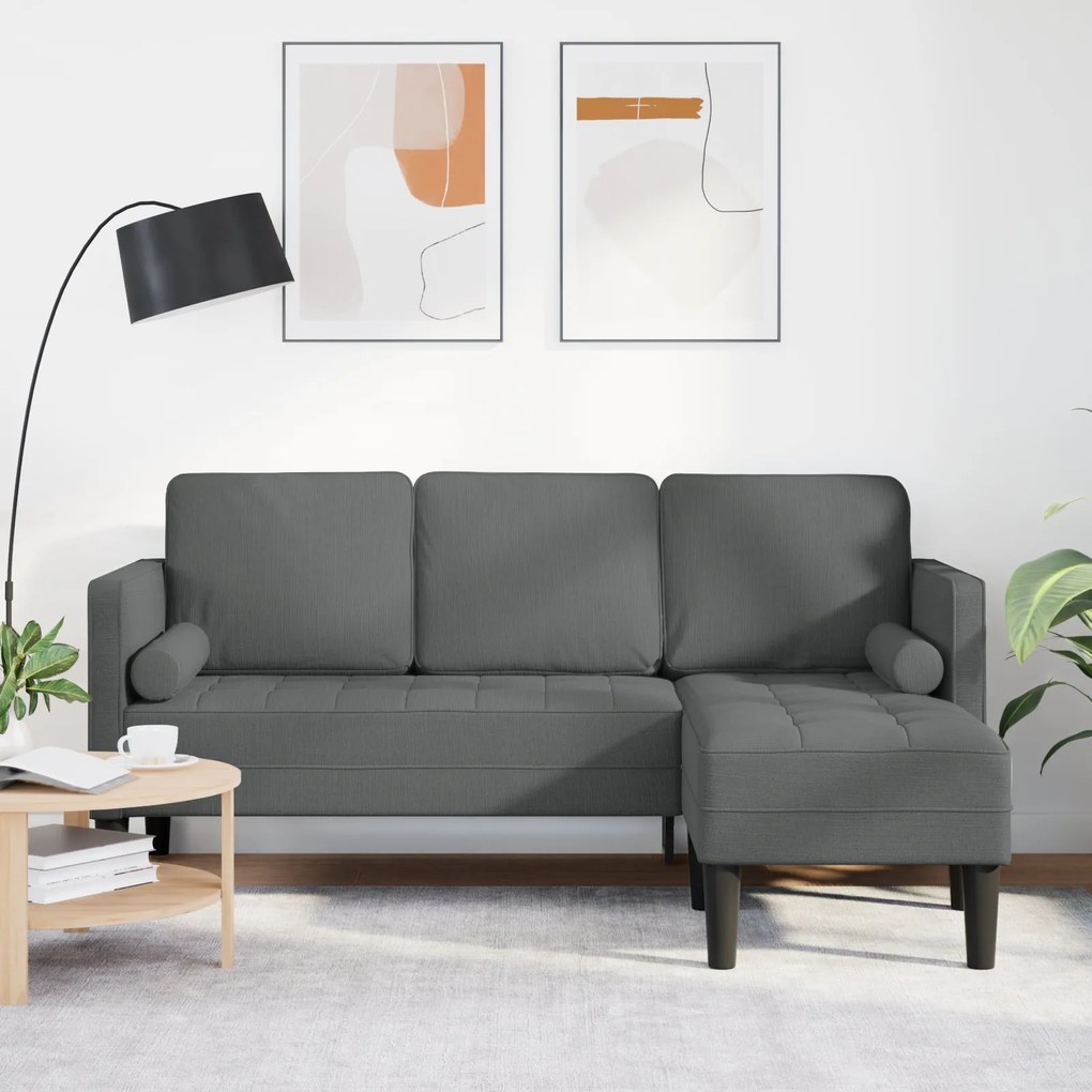 Sofá L de 3 Lugares vidaXL Cinza Escuro 160 cm Tecido