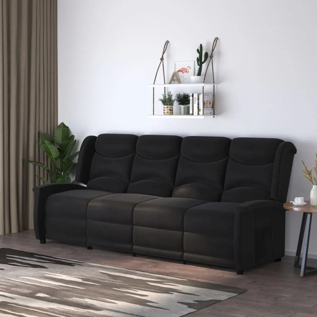 vidaXL Sofá reclinável 4 lugares tecido microfibra preto