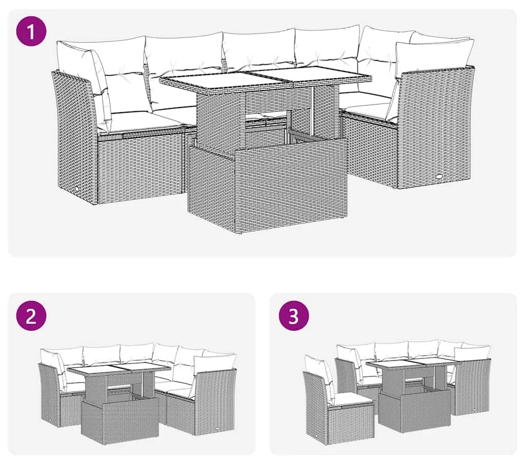 6 pcs conjunto sofás jardim com almofadões PE/acácia cinzento